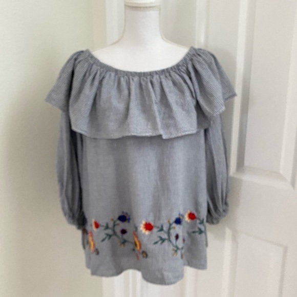 Zara Woman Off Shoulder Gingham Peasant Blouse XS - Picture 10 of 13